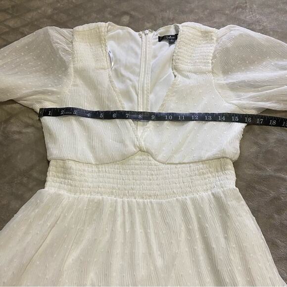 NWOT Lulus Tier to Please White Puff Sleeve Swiss Dot Midi Dress - Picture 5 of 9